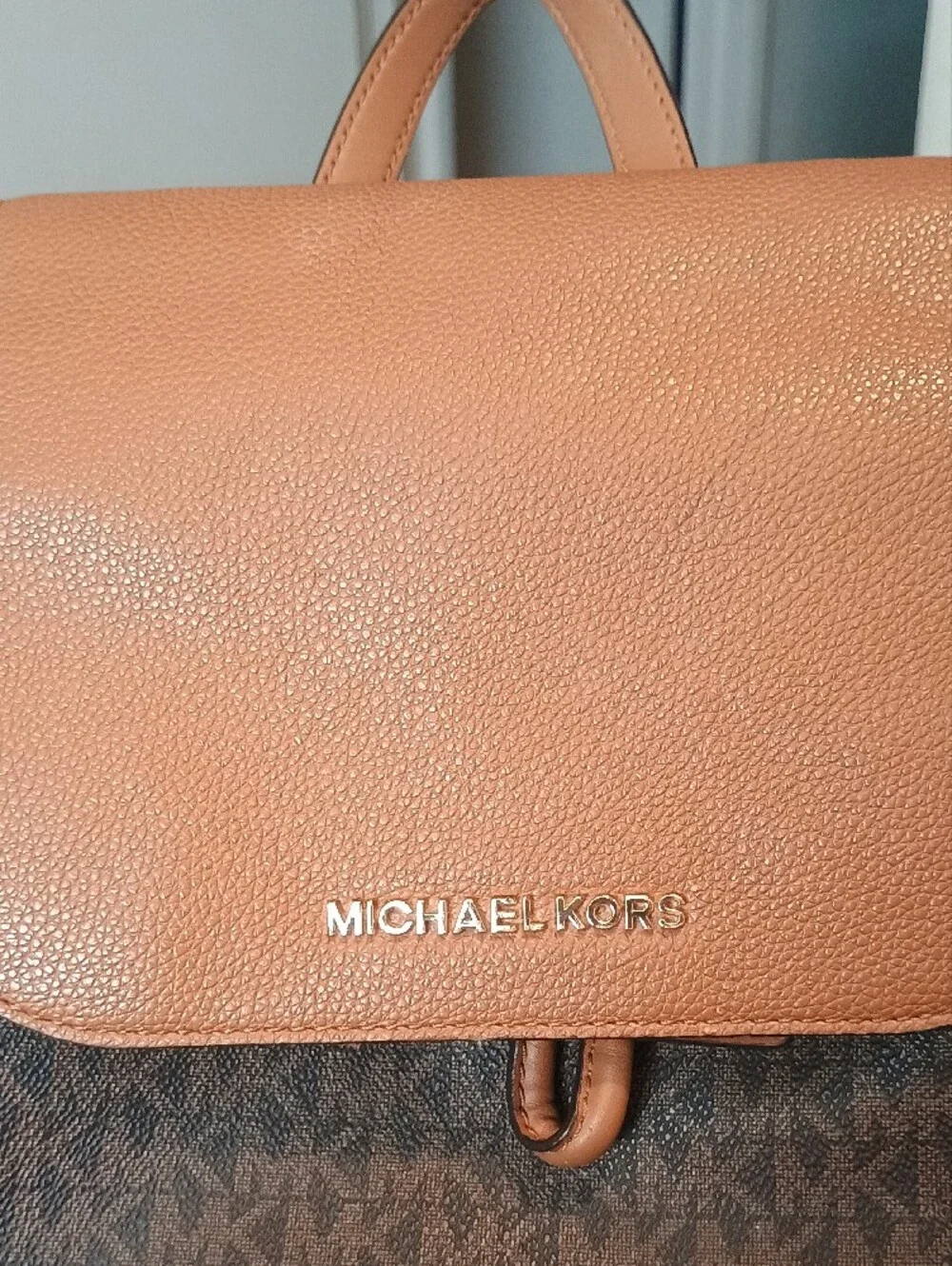 Michael Kors Brown & Tan Logo Backpack with Gold Accents